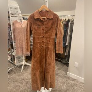 Mizzi Vintage 80s Suede Duster Trench Whipstitch Brown Leather Coat Jacket